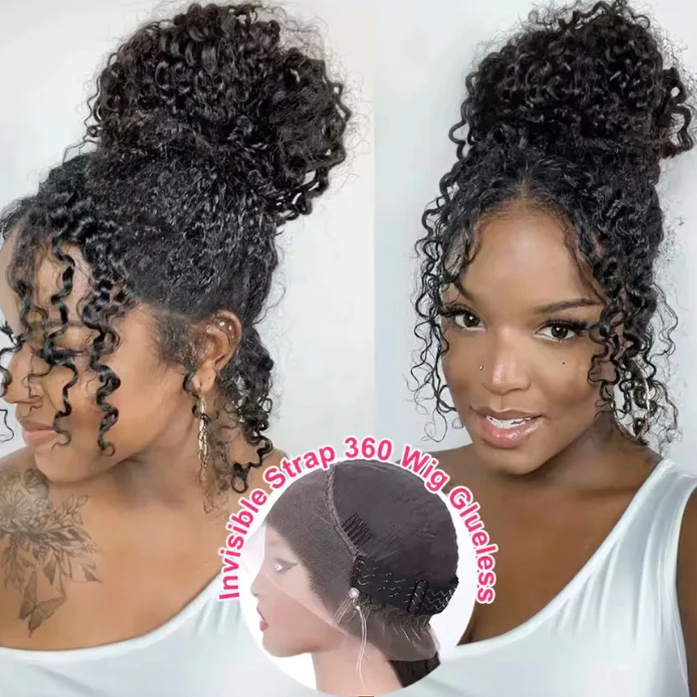 

250 Density Hidden Strap 360 Full Lace Front Wig Human Hair Deep Wave Glueless Wigs Upgrade Invisible Drawstring Cap For Woman