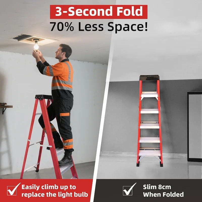 Fiberglass ladder, single side step ladder, for electrical engineering ladder structure insulation ladder, red