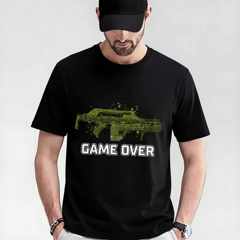 

GAME OVER PULSE RIFLE Retro Horror movie Alien Sic-Fi Gift T-Shirt Weyland Xenomorphe Graphic clothes Large size tops S-6XL