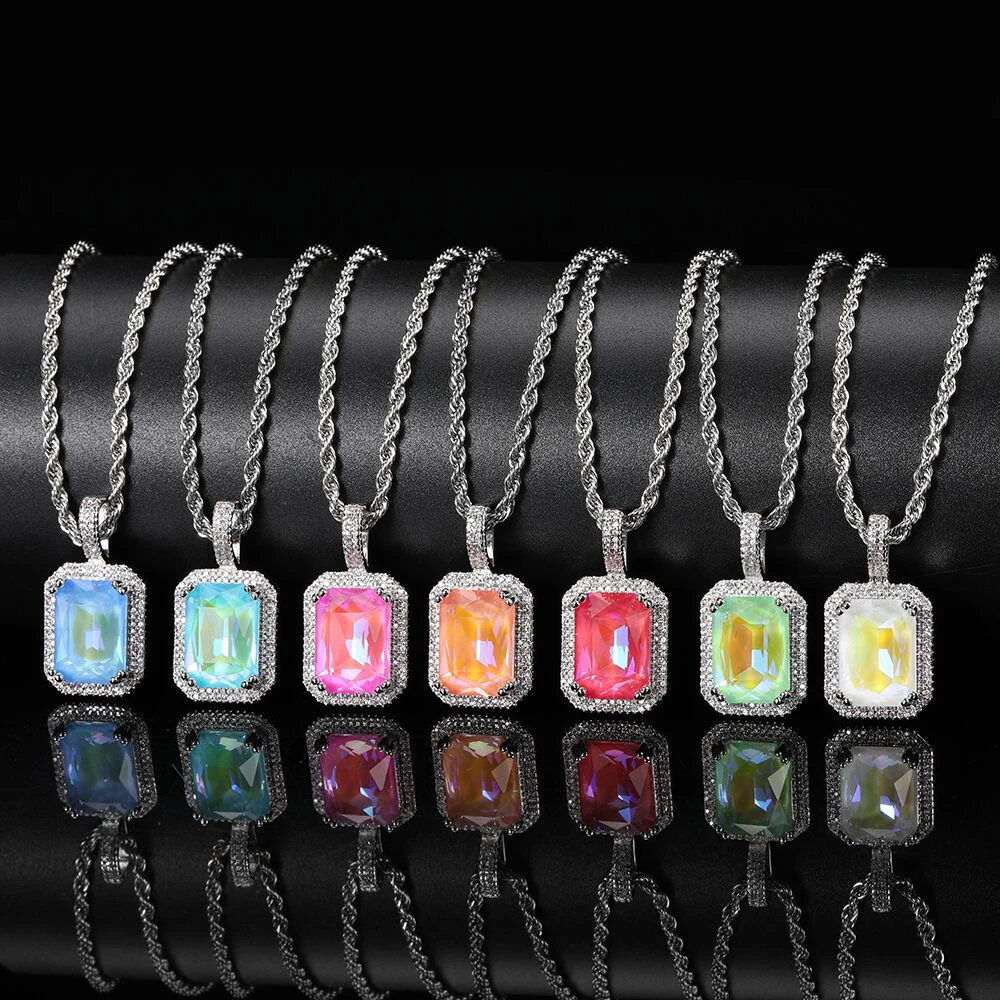 

Fashion Mocha Gem Pendant Necklace DIY Accessory Women's Square Bling Zircon Clavicle Pendant Birthday Party Jewelry Gift