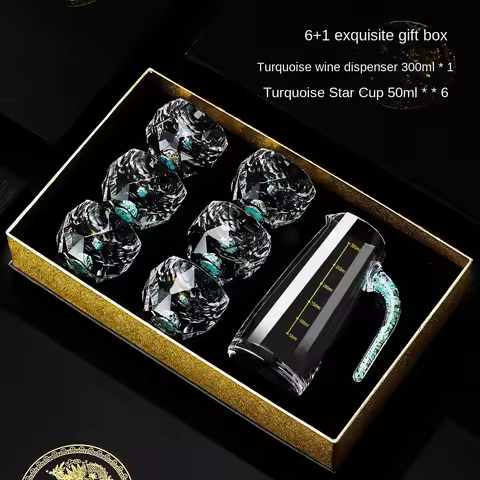 glasses home European small wine glasses set 50ml star mans turquoise Nordic wind star diamond wine glasses simple gift box.