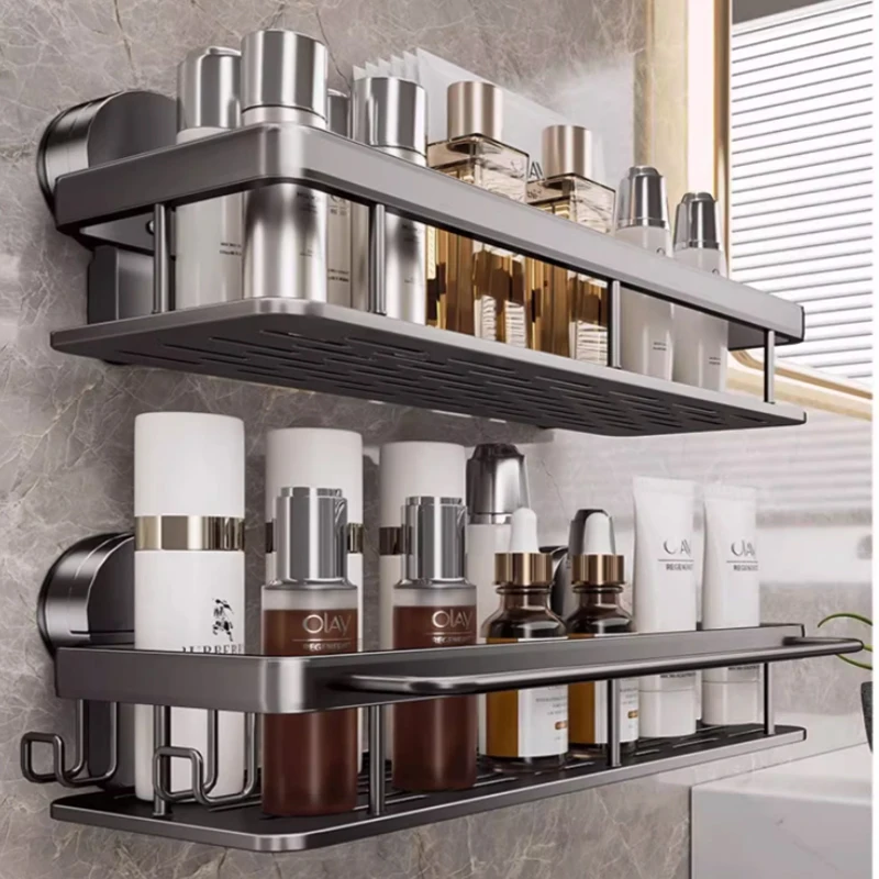 Estante de baño adhesivo con ventosa sin taladro, estante de baño, estante colgante de aluminio para inodoro, organizador de baño para colgar en la pared