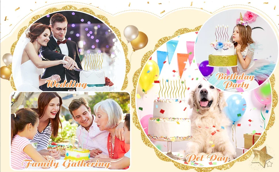 6/12 Stück Geburtstags-Spiral-Kuchenkerzen mit Haltern, lange, dünne, lockige Spule, metallischer Kuchen, Geburtstag, Hochzeit, Party-Dekoration – Detail 7