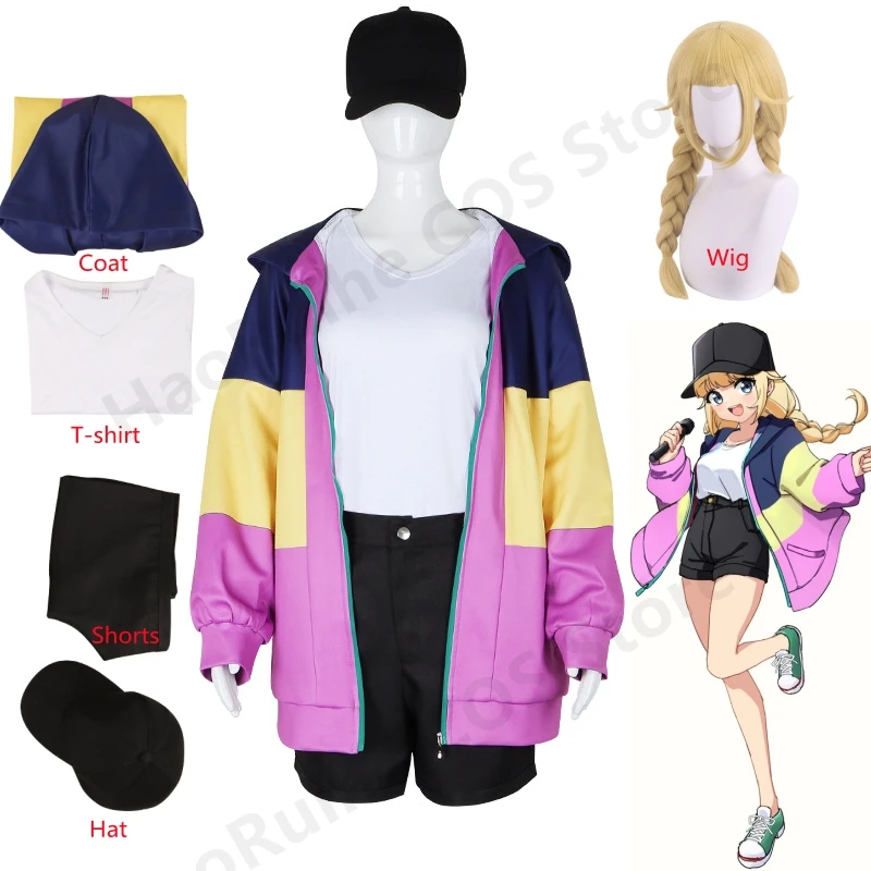 

CosplayAnime Ya Boy Kongming Paripi Koumei Tsukimi Eiko Cosplay Costume Hooded Jacket Blonde Wig Hat Shirt Pants Girls Set Party