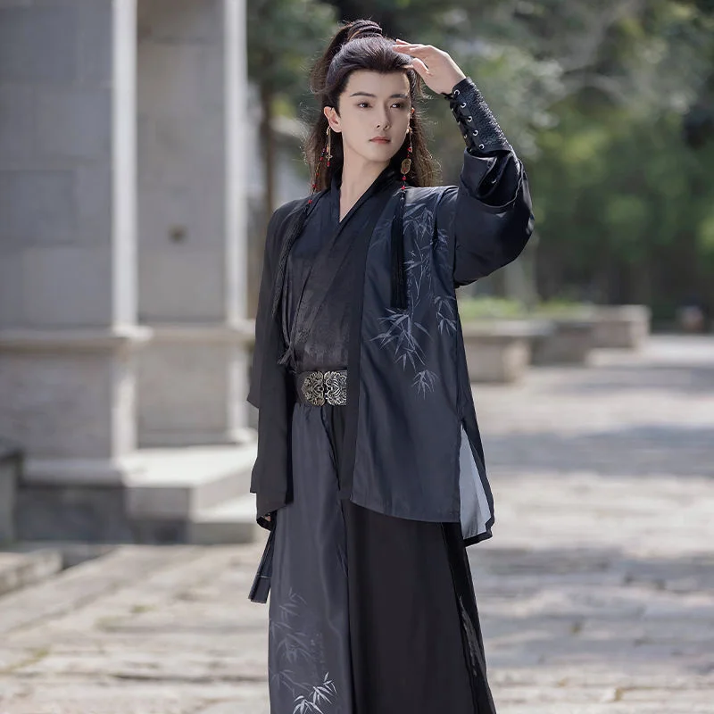 

Этнический ханьфу, древний фехтовальщик, Хэллоуин, косплей, китайская традиционная одежда ханьфу, мужской костюм, черный сценический наряд