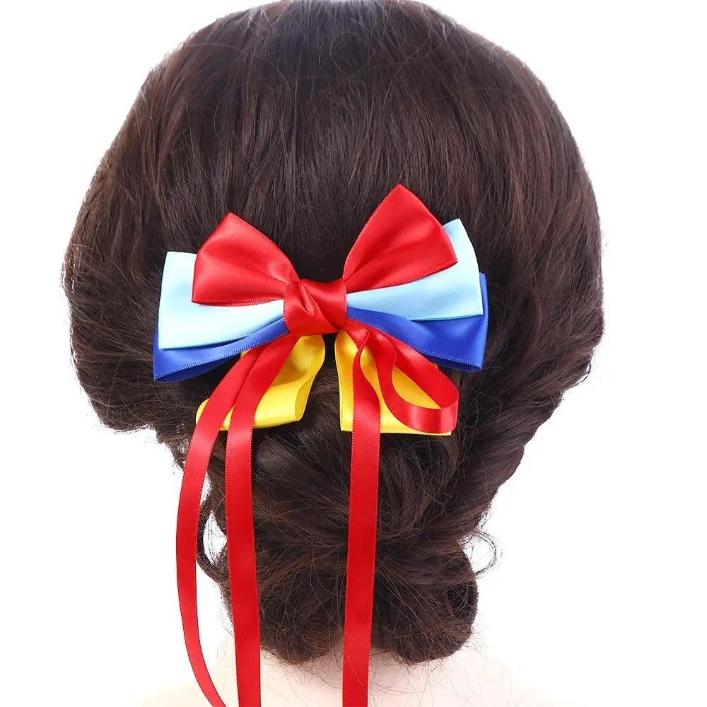 Presa estilo coreano para mulheres e meninas, grampos de cabelo, fita, branca de neve, azul, amarelo, vermelho, arco de princesa, presente infantil