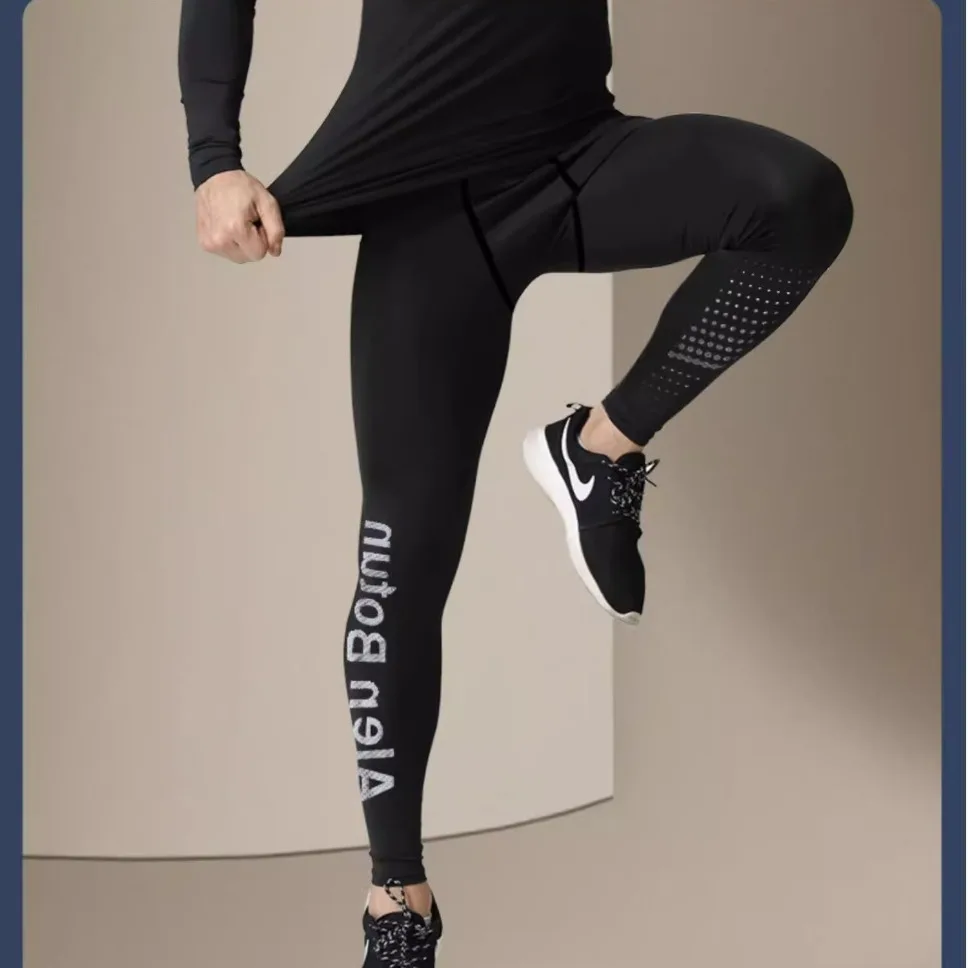 

Autumn and winter teenage men's thick fleece warm pants, men's tight elastic compression autumn pants, sports and fitness leggin