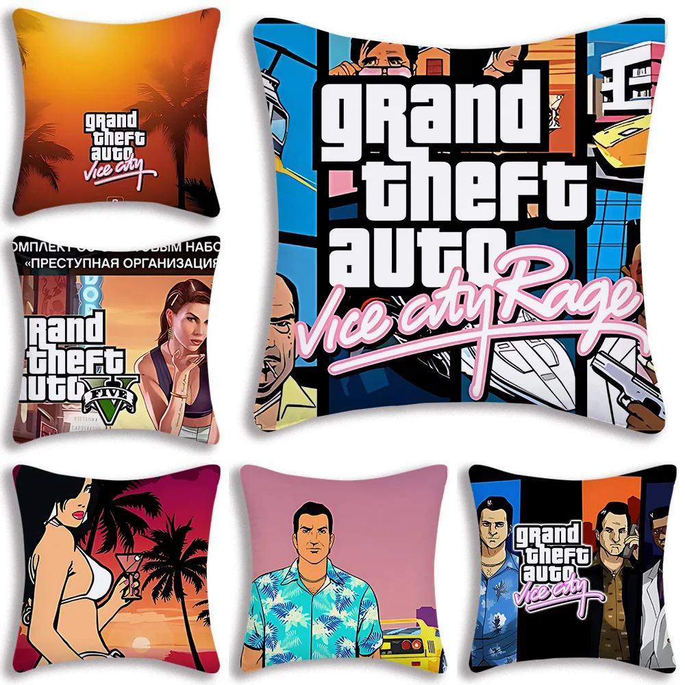 Gta Vice City Square Pillow Covers Cartoon Sofa Decorative Home Double-sided Printing Short Plush Cute Cushion Cover