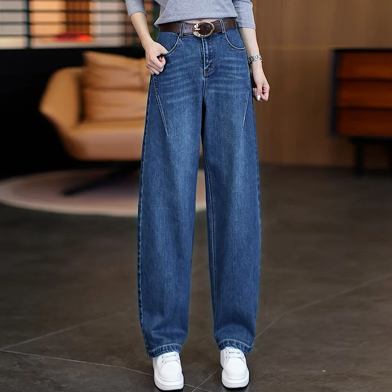 جينز Scimitar واسع الساق للنساء، سروال منجل فضفاض للتخسيس عالي الخصر على الطراز الأمريكي الجديد للخريف