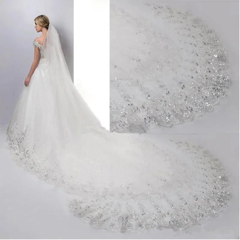 

White Ivory 3 Meter Cathedral Bridal Veil for Women Lace Applique Wedding Veil Bridal Accessories