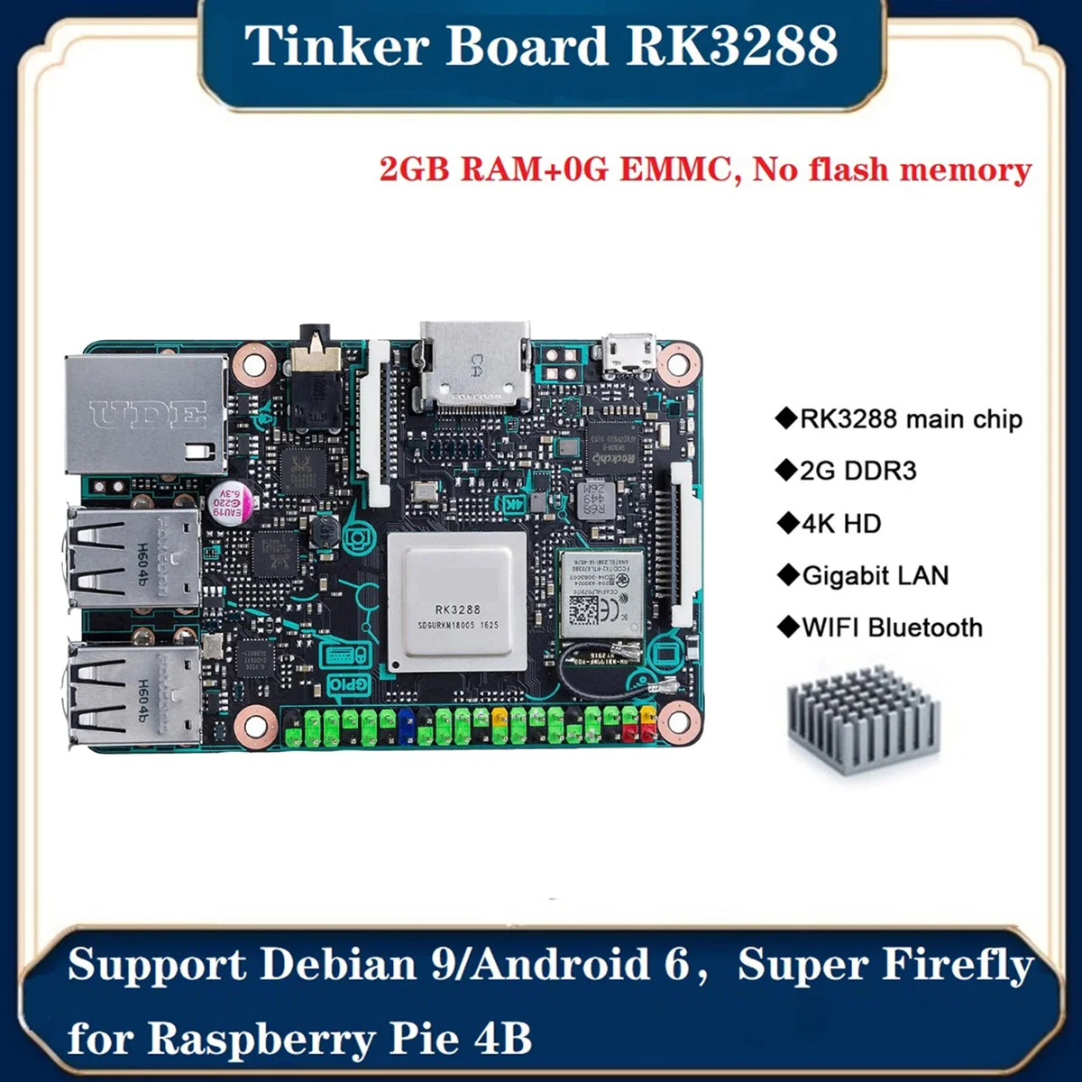 لوحة رائعة لـ ASUS Tinker RK3288 رباعية النواة 2GB LPDDR3 Debian 9/Android 6 لوحة تطوير Super Firefly Raspberry Pie 4B