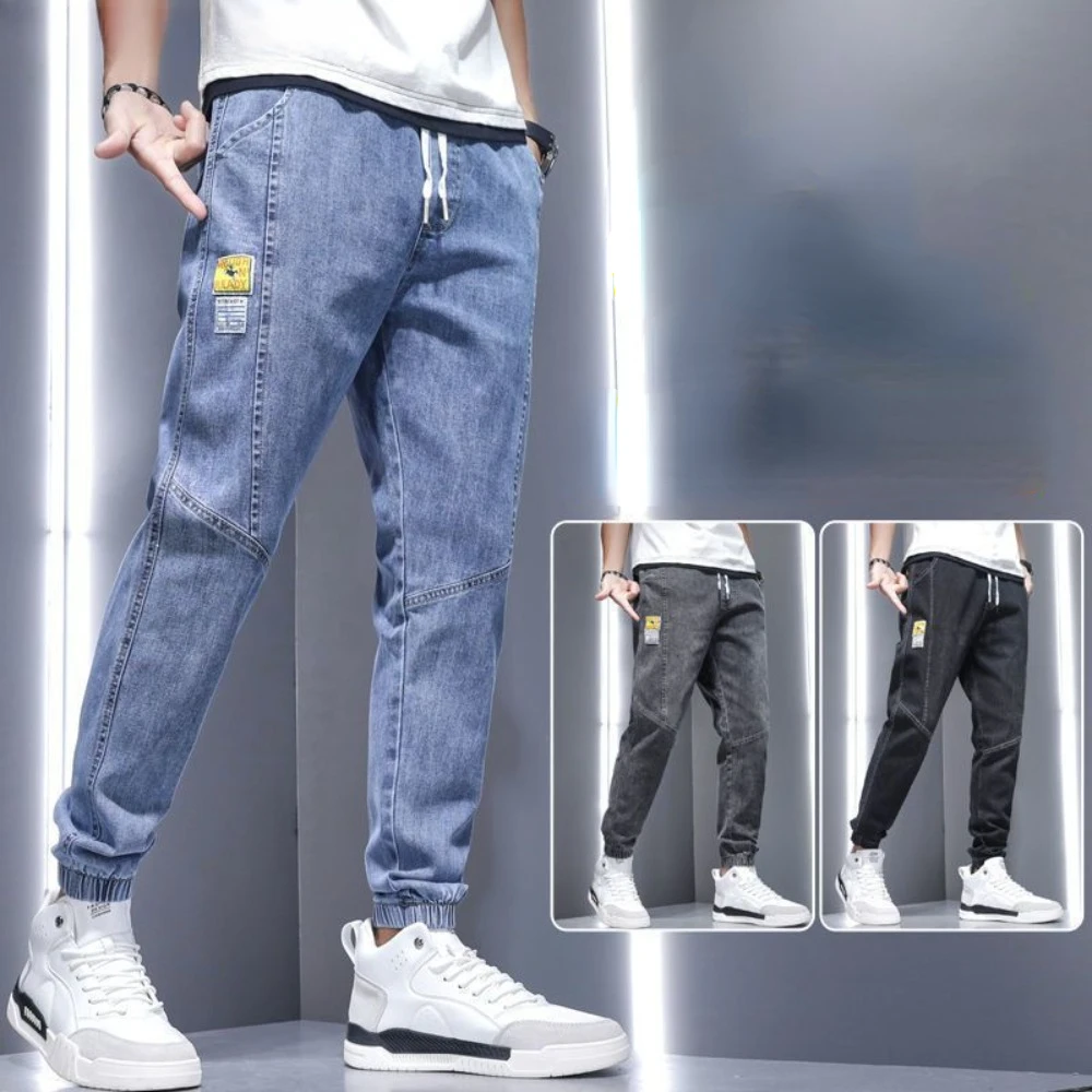 

Men's Jeans Cotton Soft Drawstring Straight Pants Elastic Waist Vintage Korea Casual Trousers Male trousers Denim Harajuku