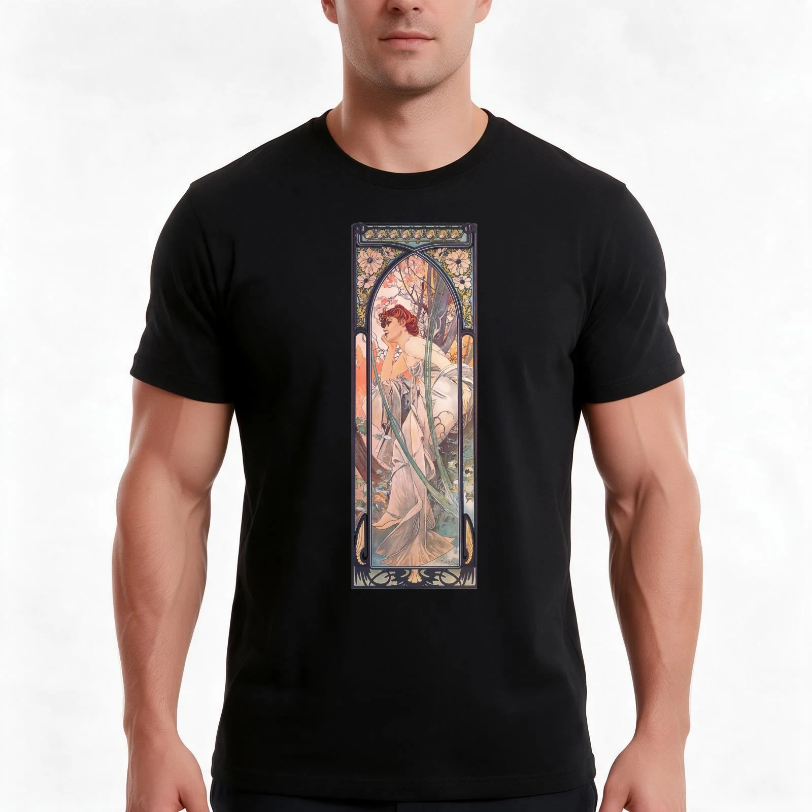 Evening Reverie Alphonse Mucha Rêverie du Soir T-Shirt, Summer Casual Cotton Tee, Oversized Streetwear Tops, Unisex Men Women