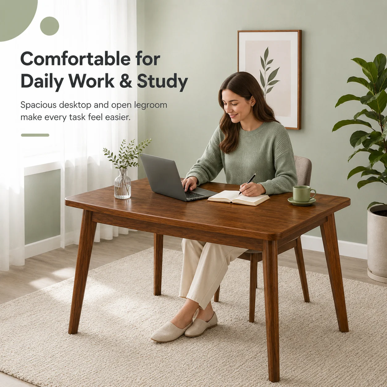 AOLIVIYA Solid Wood Legs Desk Student Study Table Home Office Computer Writing Bedroom Simple Workstation Dining Table