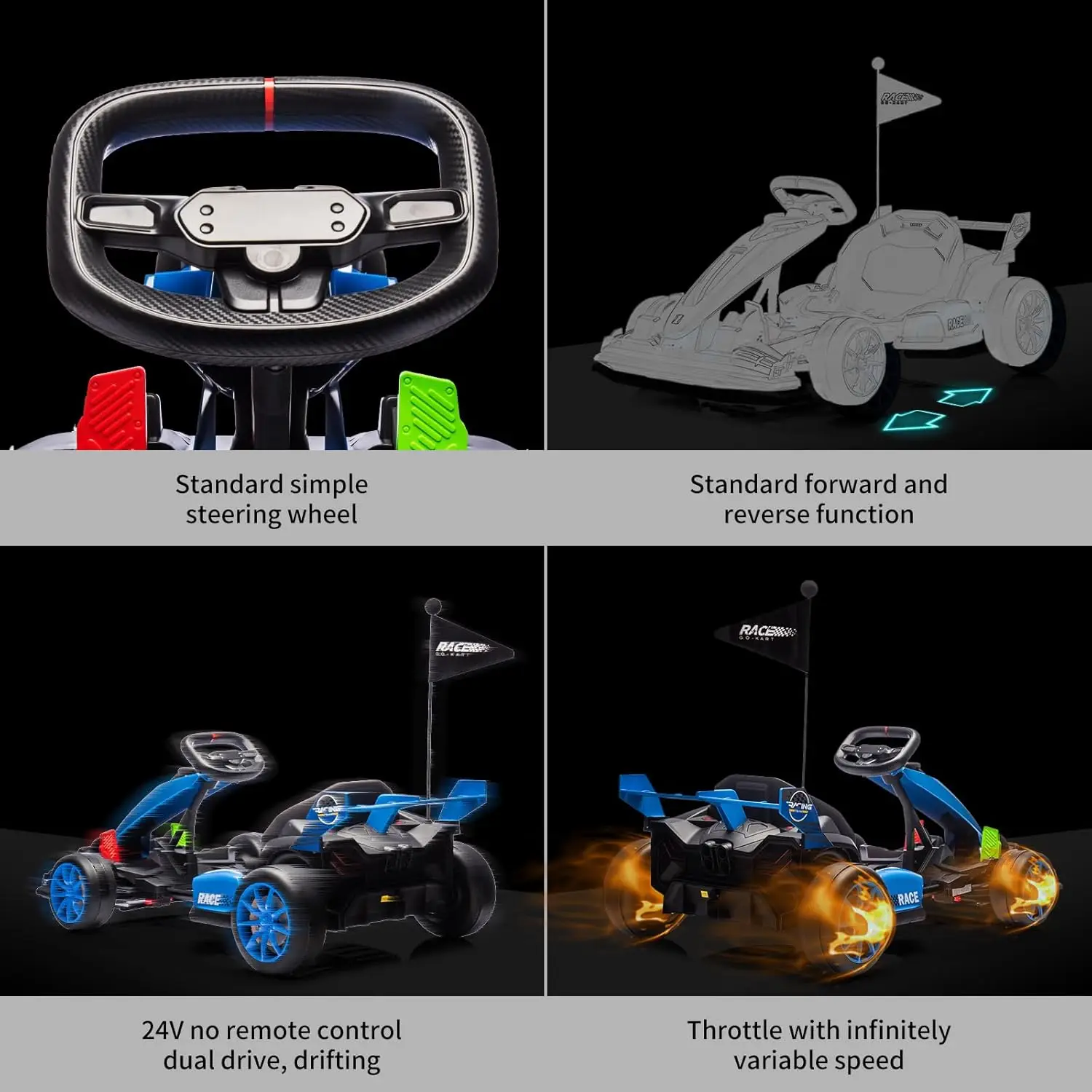 24V Go Kart, Electric Drift Kart Car with Adjustable Seat, Outdoor Ride On Toy with Variable Speed Mode, High-Speed Racing