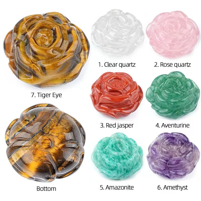 20mm Natural Stone Carved Rose Flower Statue Handcarved Healing Crystals Amethyst Figurine DIY Ornament Home Office Decor Gift
