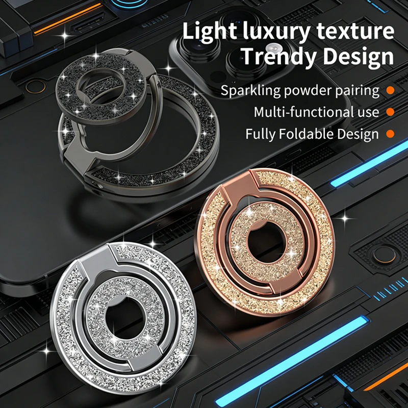 

Mobile Phone Double-sided Magnetic Holder for Magsafe Car Magnet Bracket Folding Finger Ring Stand for iPhone 16 17 Pro Samsung