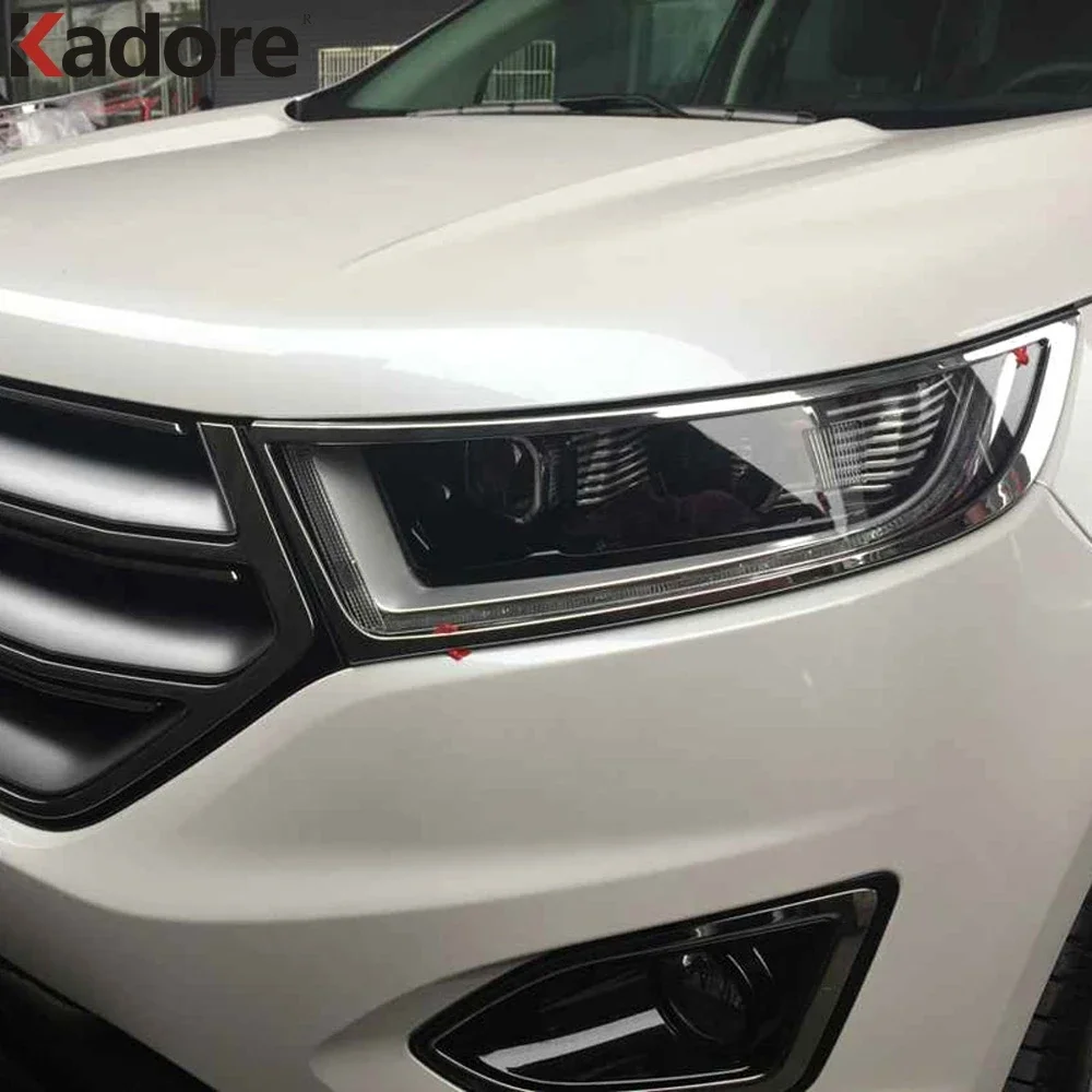 For Ford Edge 2015 2016 2017 Chrome Headlight Cover Front Head Light Lamp Trim Frame Sticker Styling Car Accessories