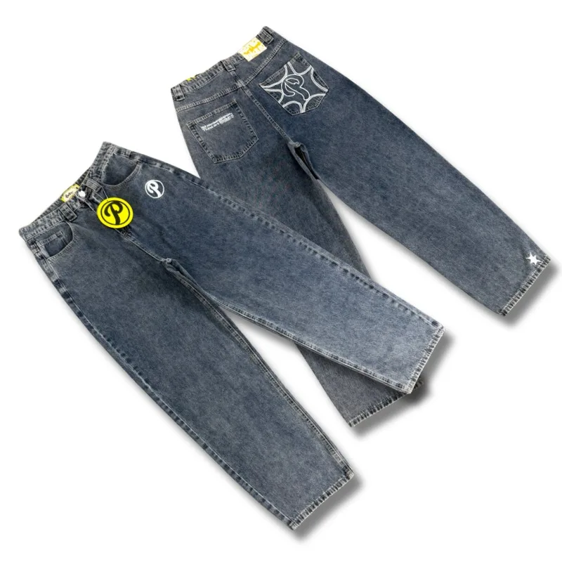 

Fashion Patchwork Protect Denim Pants High Quality Washed Jeans Trousers for Men Women