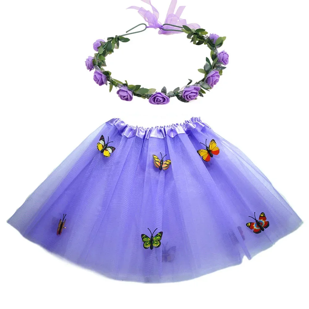 

Kids Princess Girl Skirt Tulle Tutu Flower Wreath Headband Wedding Party Ball Birthday Gift Costume Cosplay Halloween Christmas