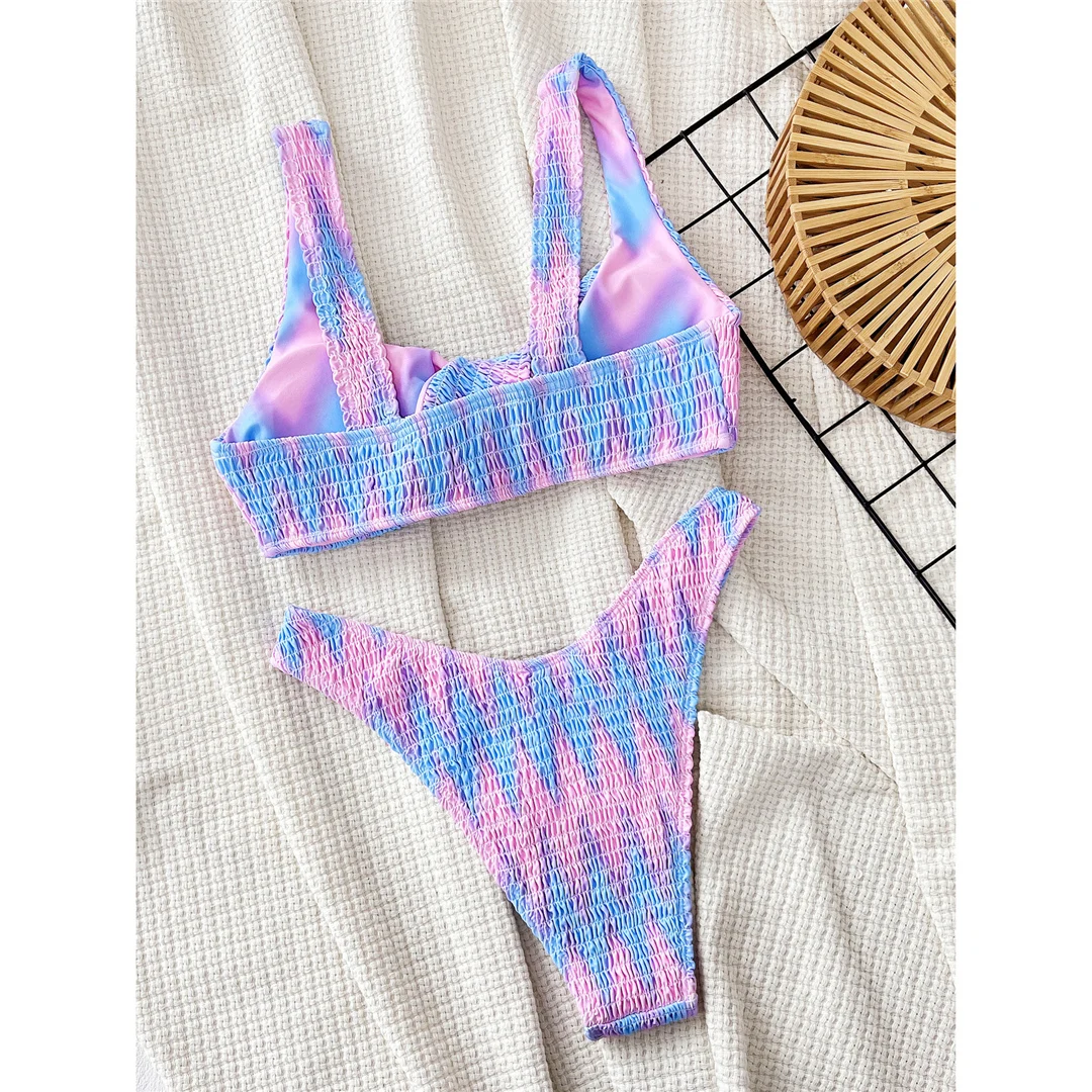 Tie-Dye-Bikini mit gerafftem, geknittertem Stoff, brasilianischer Bikini, zweiteiliger Badeanzug für Damen, Badebekleidung, Badeanzug, Damen-Badebekleidung, V5943 – Detail 9