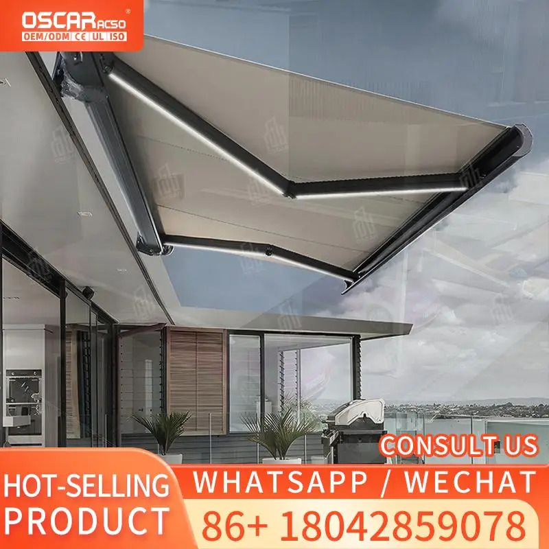 

Waterproof Retractable Sunshade Canopy with LED Light for Restaurant Balcony Customized PVC Roof Outdoor Shade Shelter Retractab