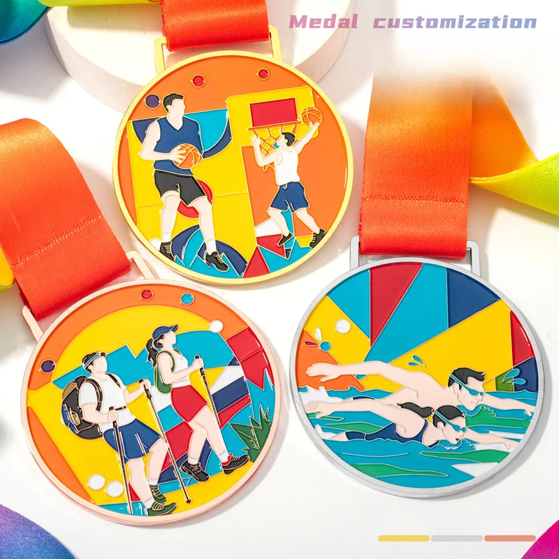 Custom Sports Medal Multiple Events Basketball Volleyball Running Martial Arts Cycling Competition Award Ribbon Gift