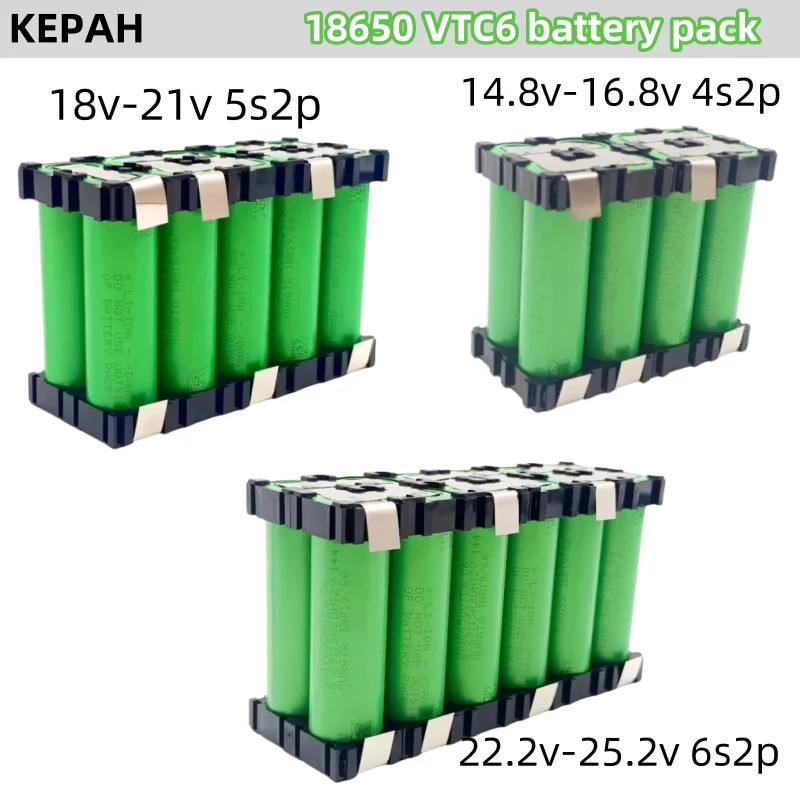 맞춤 용접 배터리 팩, 2S1P 3S2P 4S1P ~ 5S2P 6S2P 18650 VTC6, 18650VTC6, 3000mAh, 6000mAh, 7.4V ~ 25.2V