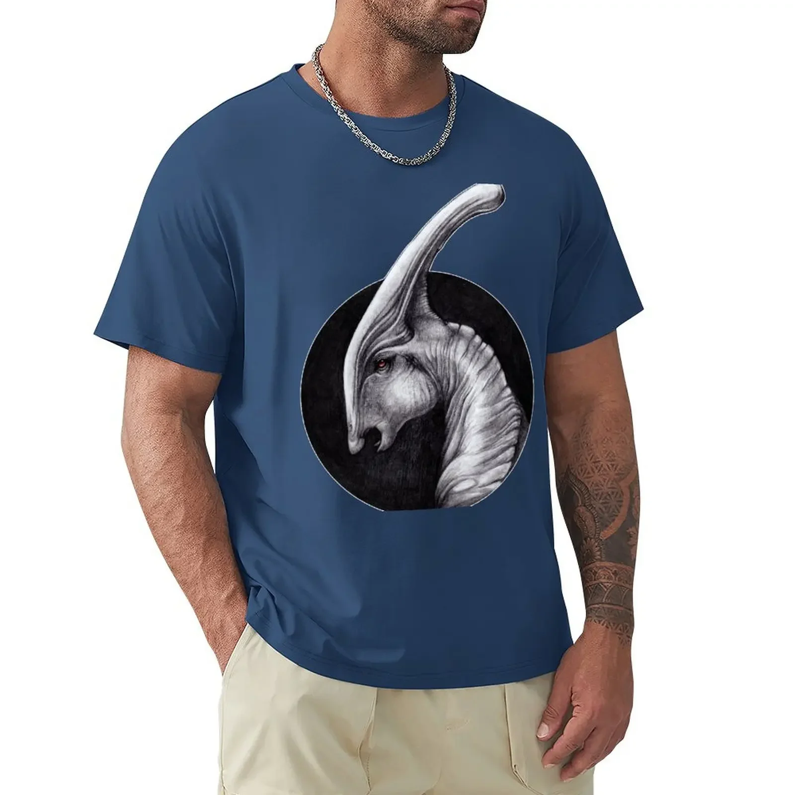 Albino Parasaurolophus Walkeri - Paleo Portrait T-shirt korean fashion customs quick drying men clothings