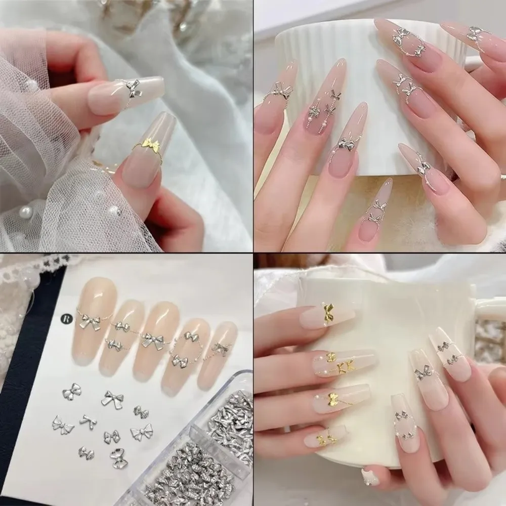 Approximately 150 Pcs DIY Manicure Nail Charms Alloy Material Rhinestones Embellished Mini Bow Nail Accessories