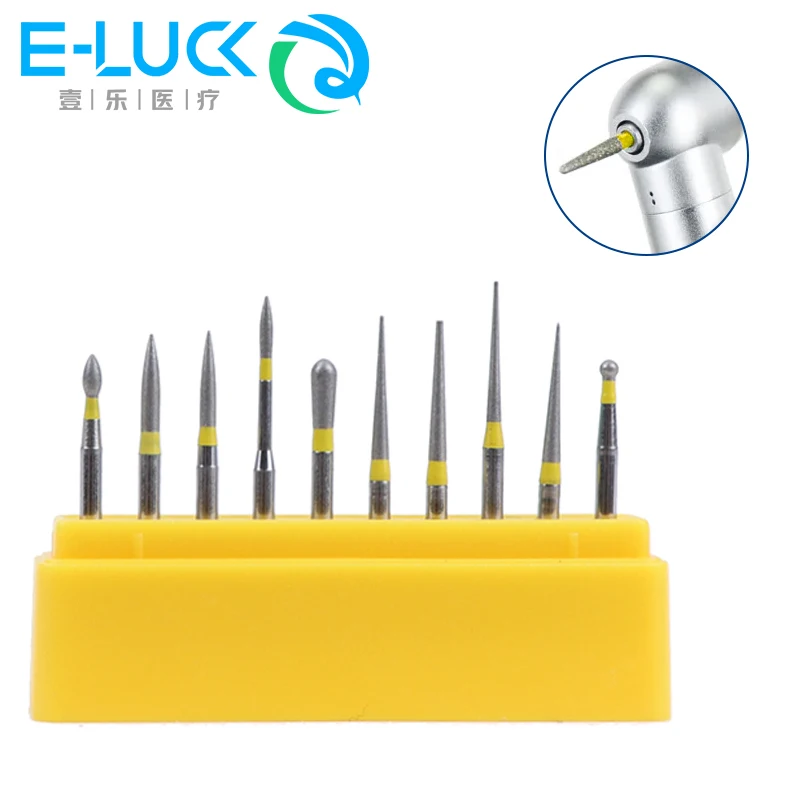 10 pcs/box Dental Diamond Burs FG 1.6mm Dentistry Polished Tools for High Speed Handpiece