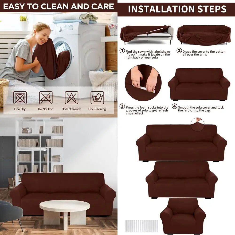

Укрепляющий комплект эластичных чехлов для дивана, устойчивый к морщинам, для дивана, двухместного дивана и кресла кофейного коричневого и молочного шелка.