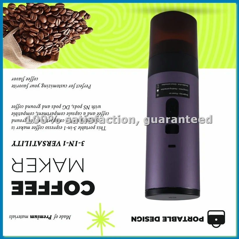 

Портативная кофемашина для улицы, беспроводная портативная эспрессо-машина, компактный портативный домашний кофейный набор - A63M