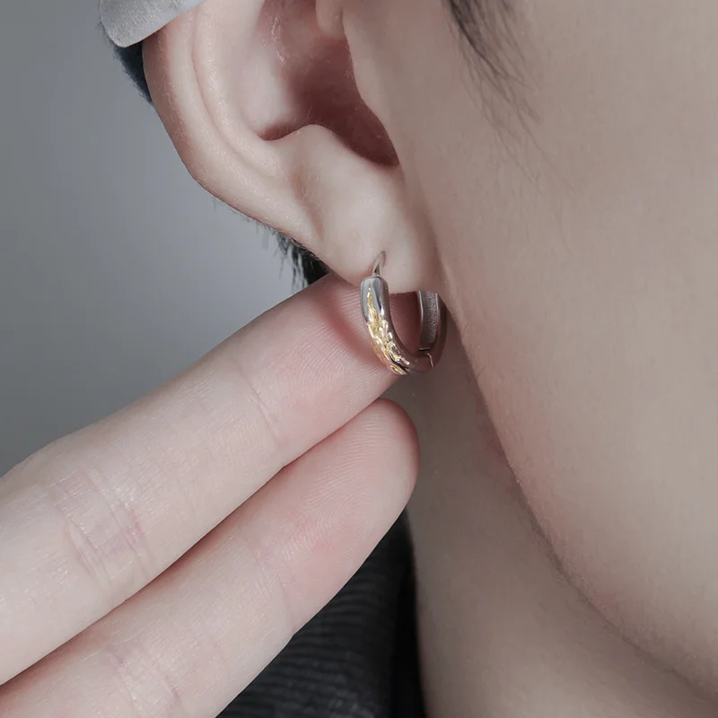 Fashion Simple Gold Flame Earring For Men Jewelry Cool Style 925 Sterling Silver Hoops Earrings Male Personality Ear Accessories