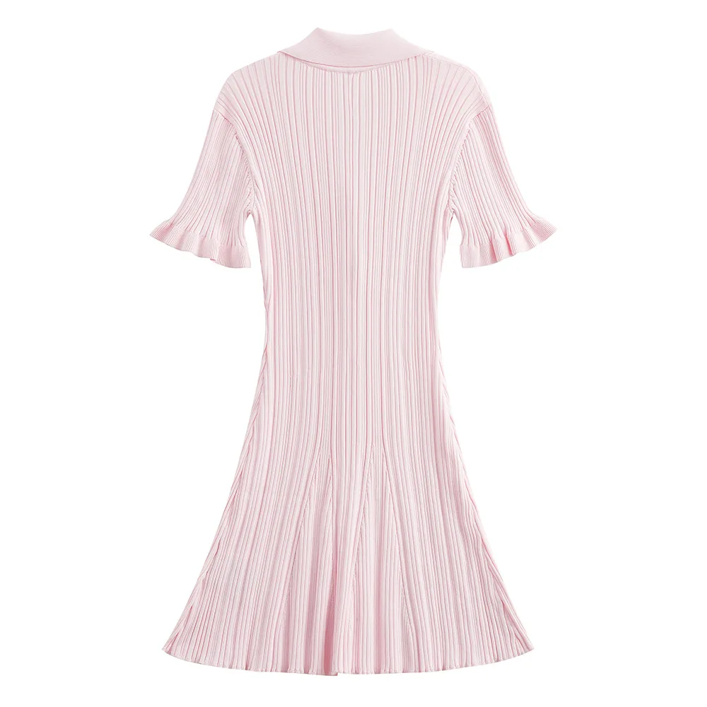 ZJYT Elegant Summer Knitting Sweater Dresses for Women 2024 Short Sleeve Pink Sheath Mini Party Dress Female Vestidos Knitwears