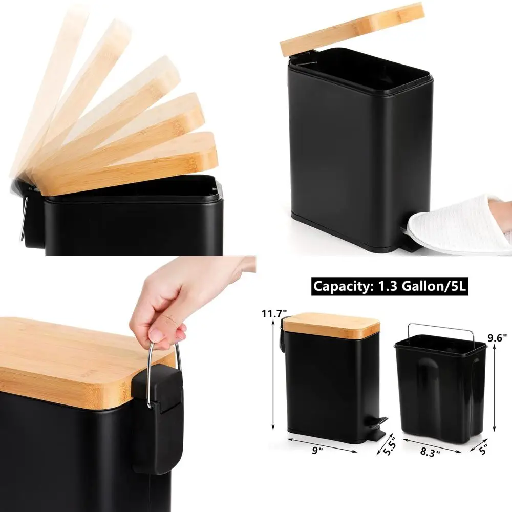 

1.3 Gallon Soft-Close Trash Bin with Removable Bucket and Handle for Various Rooms in Black