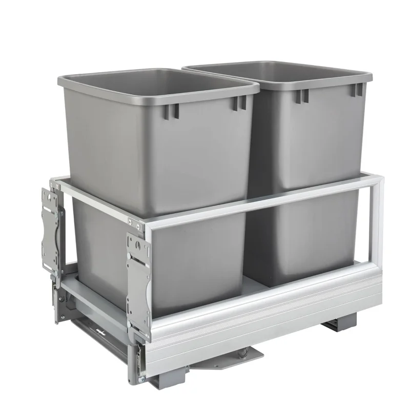 

50Qt Pull Out Trash Can Kitchen Base Cabinet – Soft Close, Wire Basket, Silver, Under Sink or Garage Bin