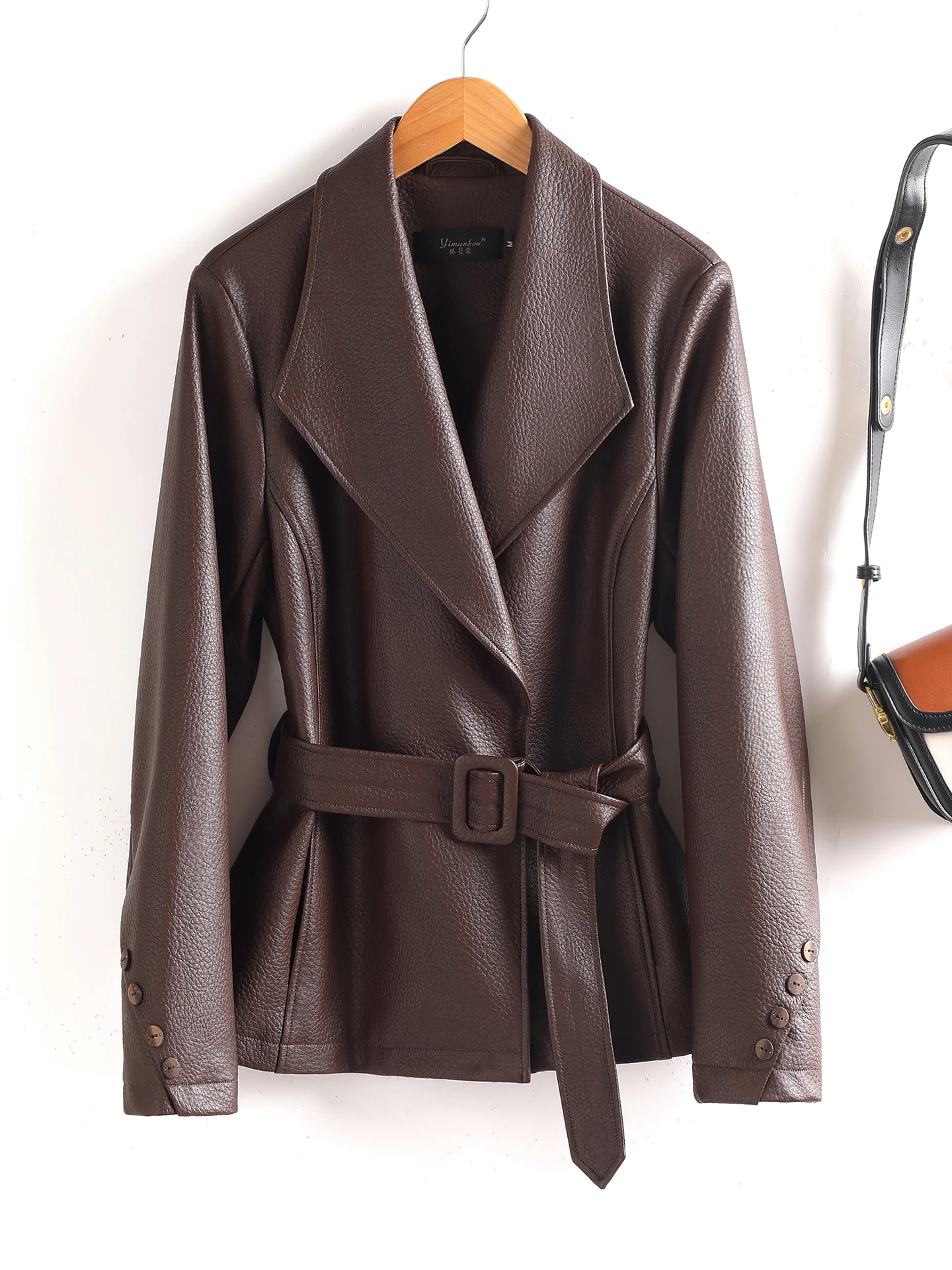 

Женская приталенная куртка Elely из натуральной овчины, модная, весенне-осенняя, новинка сезона