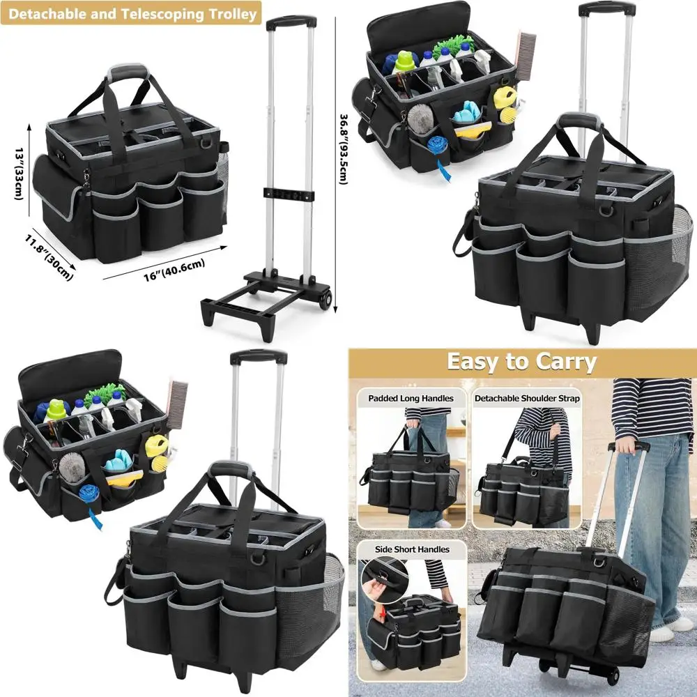 

Portable Cleaning Trolley with Shoulder Strap and Detachable Bag for Home and Car Wash Supplies