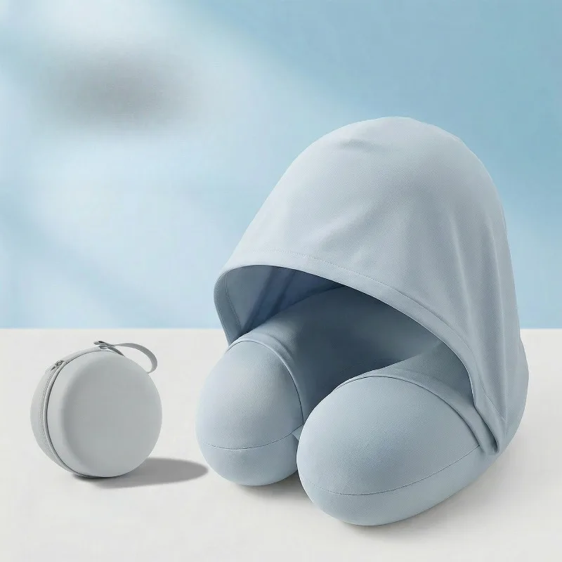 

1 шт. Летняя U-образная подушка для шеи из ледяного шелка с капюшоном, портативная, для путешествий, автомобиля, самолета, офиса, сна и отдыха