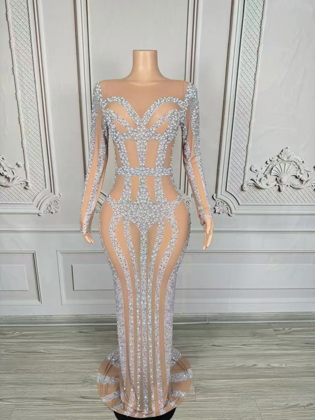 

High Quality Hot Stamping Sexy Elastic Bag HipLong Dress New Fashionable Custom Women'S Clothing D301