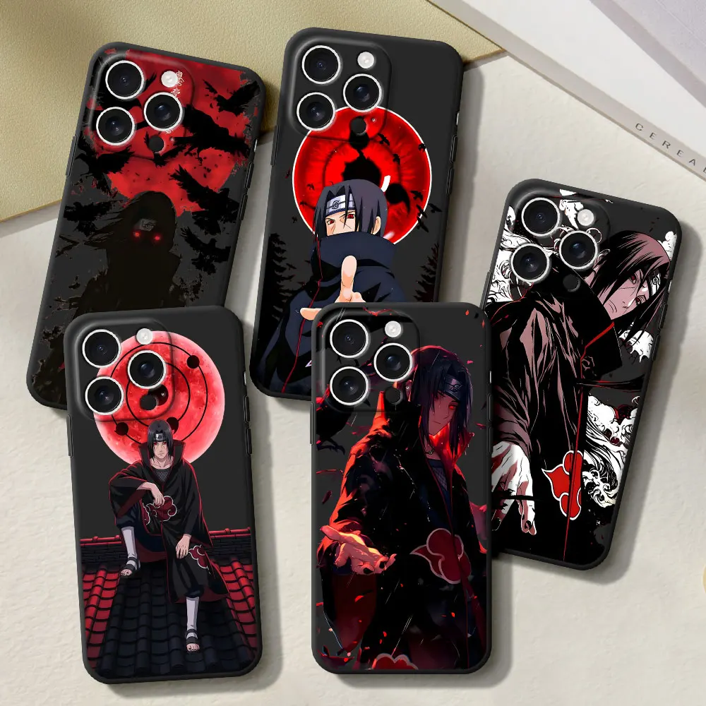Uchiha Itachi Naruto Anime Case for iPhone 16 17 11 15 16e 14 12 Mini 13 Pro Max X XR XS 7 8 6 6s Plus 5s غطاء هاتف أسود من البولي يوريثان