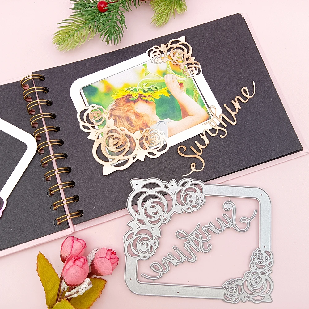 Metall-Stanzform, Rosen-Rechteckrahmen, Scrapbooking, Papierhandwerk, Album, handgefertigte Karte, Schablonenschneider, Stanzwerkzeug, Alinacutle