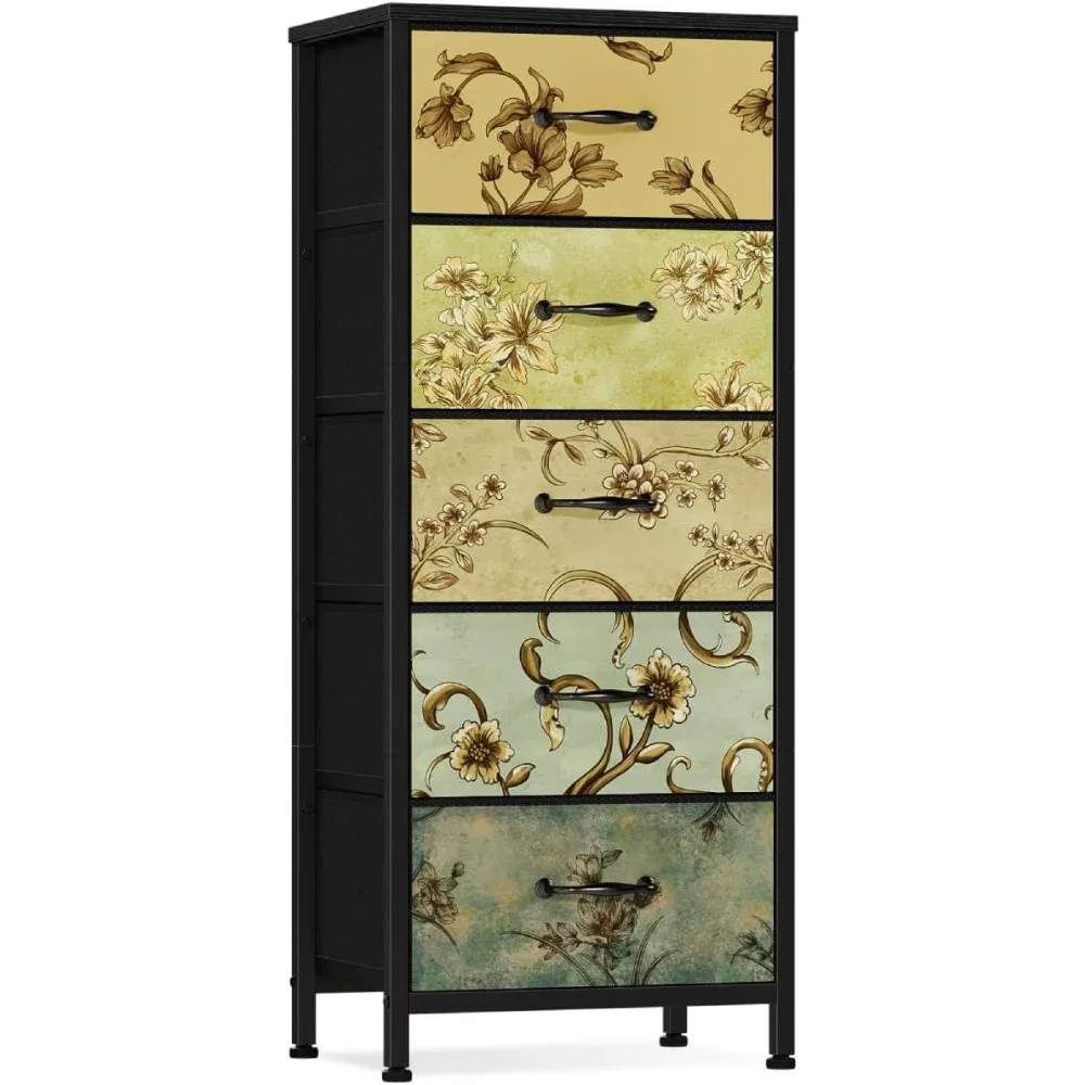 

Dresser for Bedroom, Tall Skinny Storage Tower with 5 Fabric Drawers, Chest of Drawers for Living Room, Dorm,