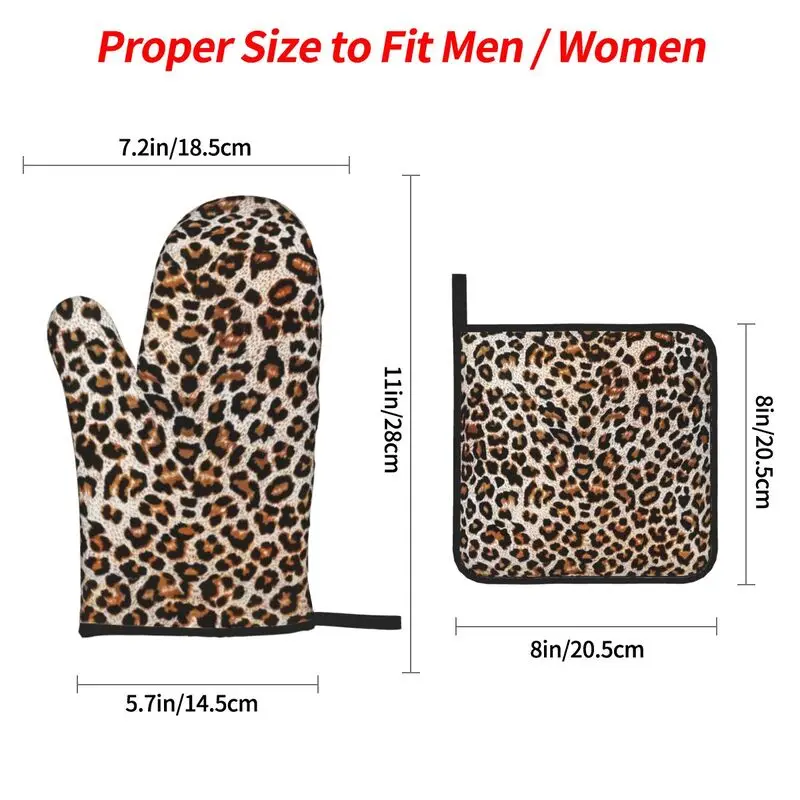 Leopard Oven Mitts and Pot Holders Sets of 4 Cheetah Print Heat Resistant Non-Slip Oven Gloves for Kitchen Cooking Baking BBQ