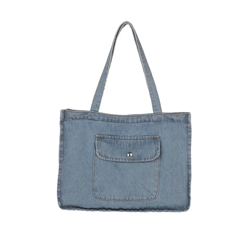 Borse Tote in Denim ad alta capacità cerniera per pendolarismo in stile base 2024 in vendita borse a tracolla da donna in tinta unita semplicità