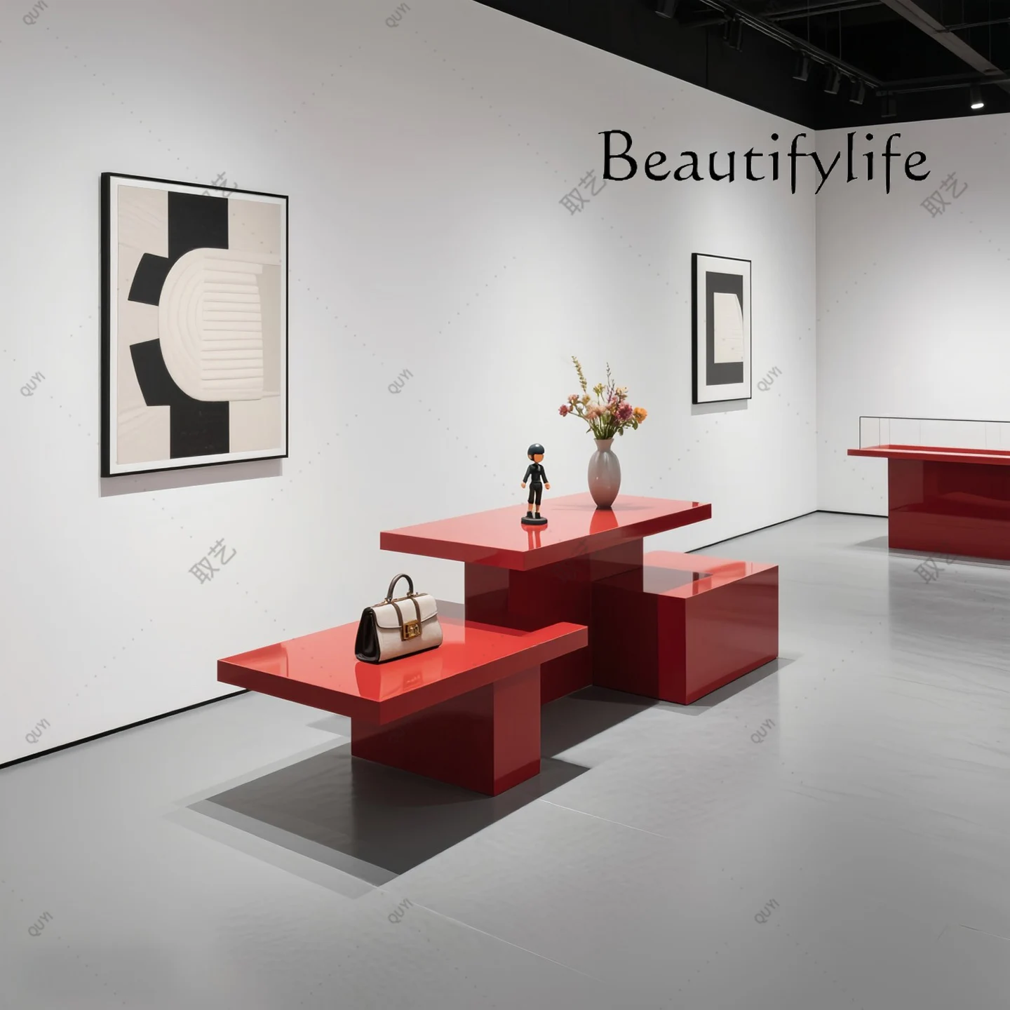 

Wooden paint rectangular product display table Clothing store Creative exhibition hall Product storage table Water table Nakajim