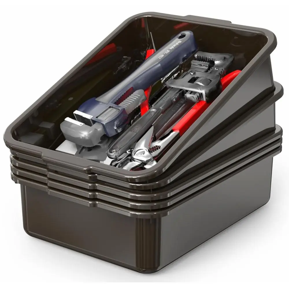 

5-Pack Brown Plastic Commercial Tubs with Handles, 8L Storage Bins for Bus or Wash Basin Use