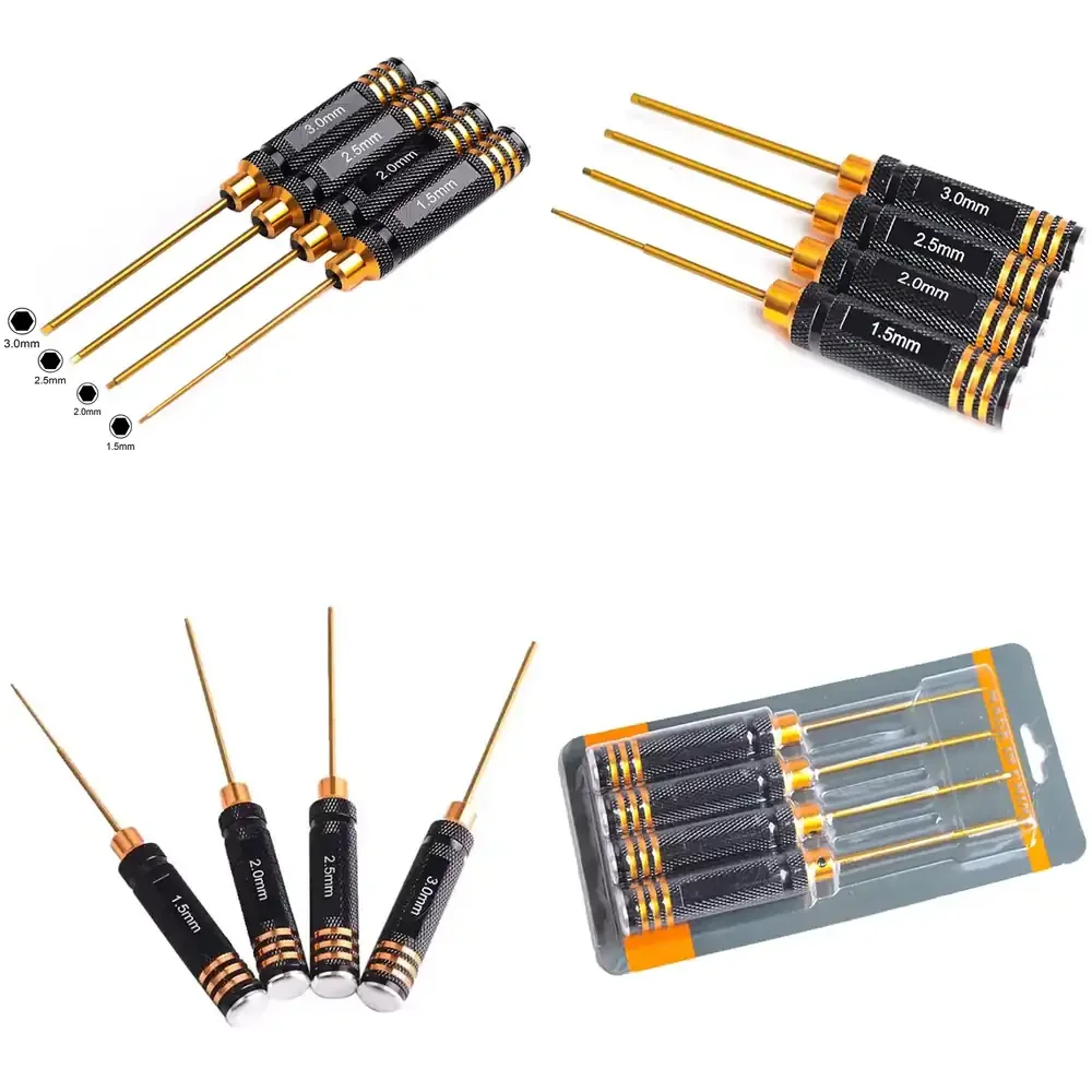 

4PCS RC Tools Hex Screw Driver Set Titanium Plating Hardened 1.5 2.0 2.5 3.0mm Screwdriver Hex Key