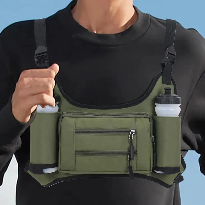 Outdoor Chest Pack For Men Multi Pocket Storage Pouch Vest Bag Chest Pack Running Workout Vest With Water Bottle Pouch for sport